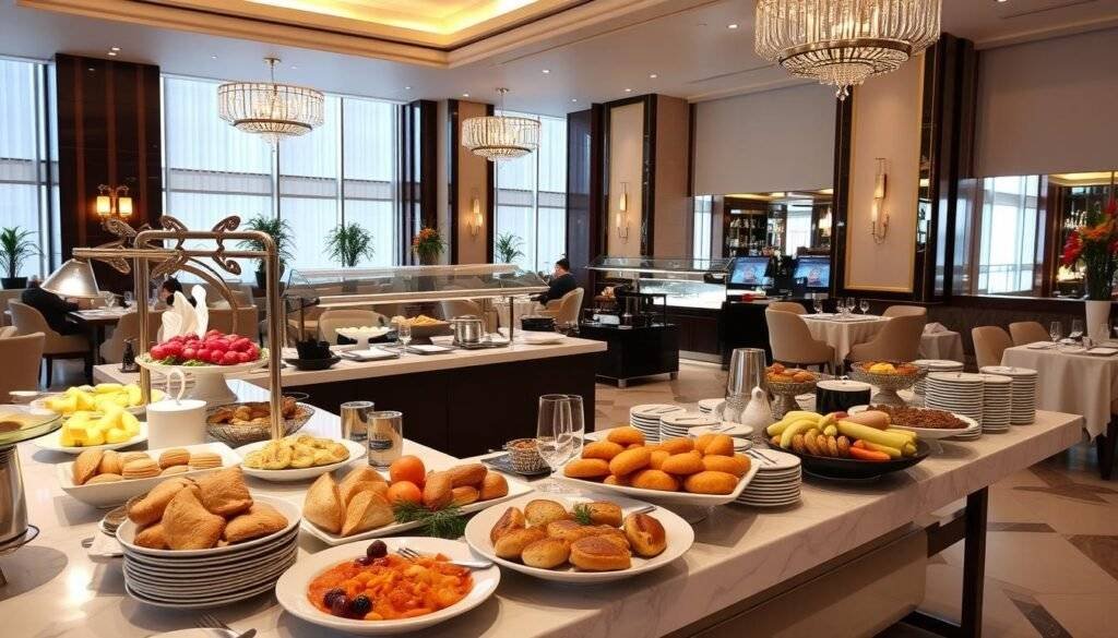 مطعم داخلي يقدم إفطار متنوع وخيارات طعام